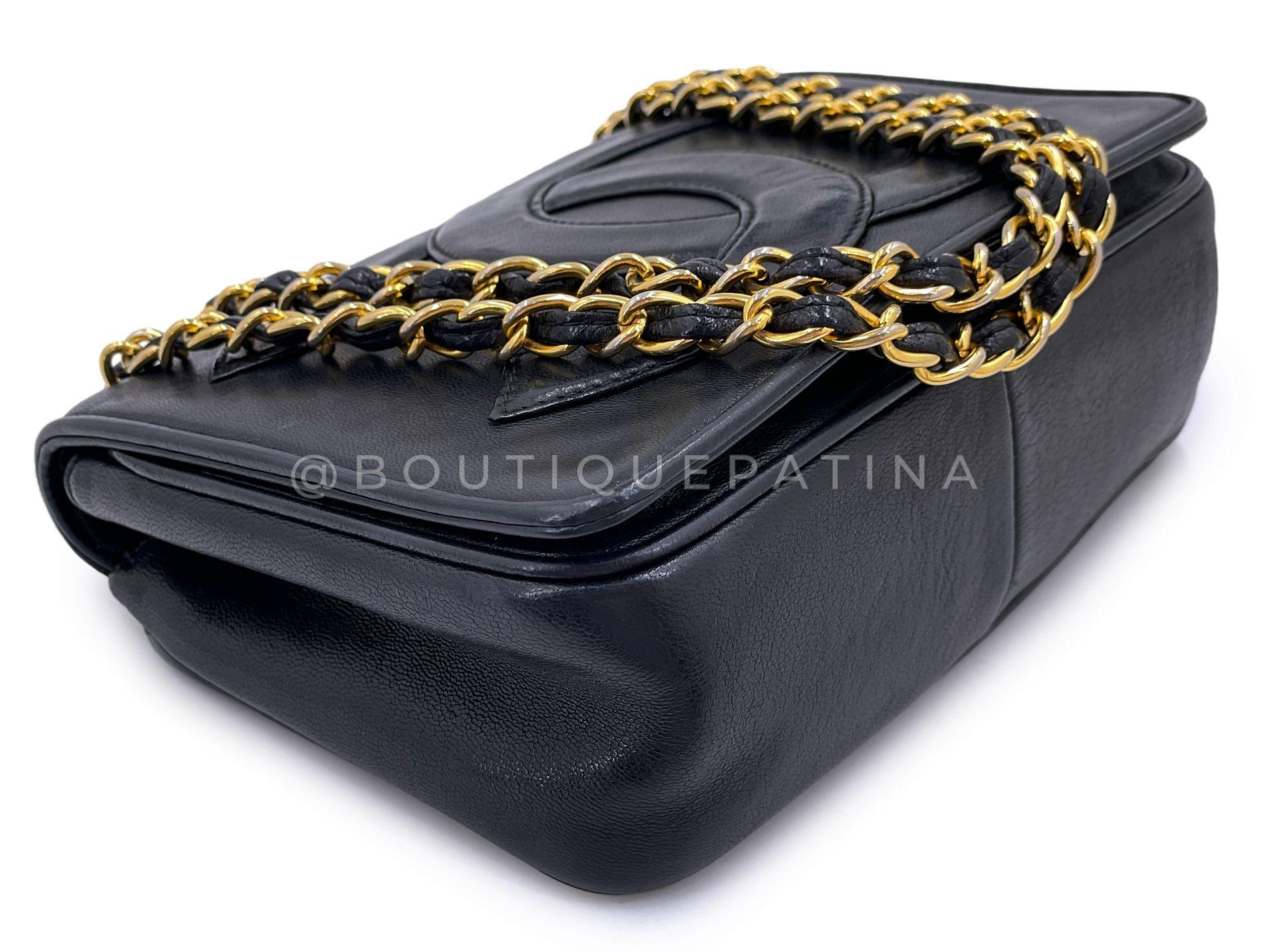 Chanel 1987 Vintage Negro Logo Gigante Mini Flap Bag 24k GHW 69047 en venta 3
