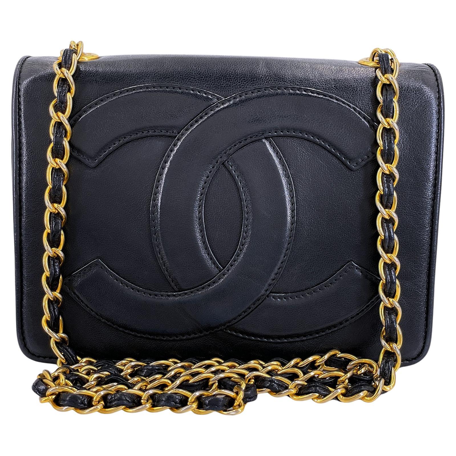 Chanel 1987 Vintage Black Giant Logo Mini Flap Bag 24k GHW 69047