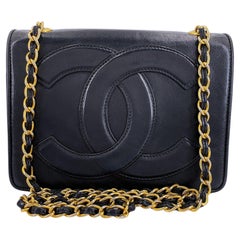 Chanel 1987 Vintage Black Giant Logo Mini Flap Bag 24k GHW 69047