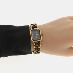 CHANEL 1987 Vintage PREMIERE Watch Black Leather and 24KT Yellow Gold Plated L S