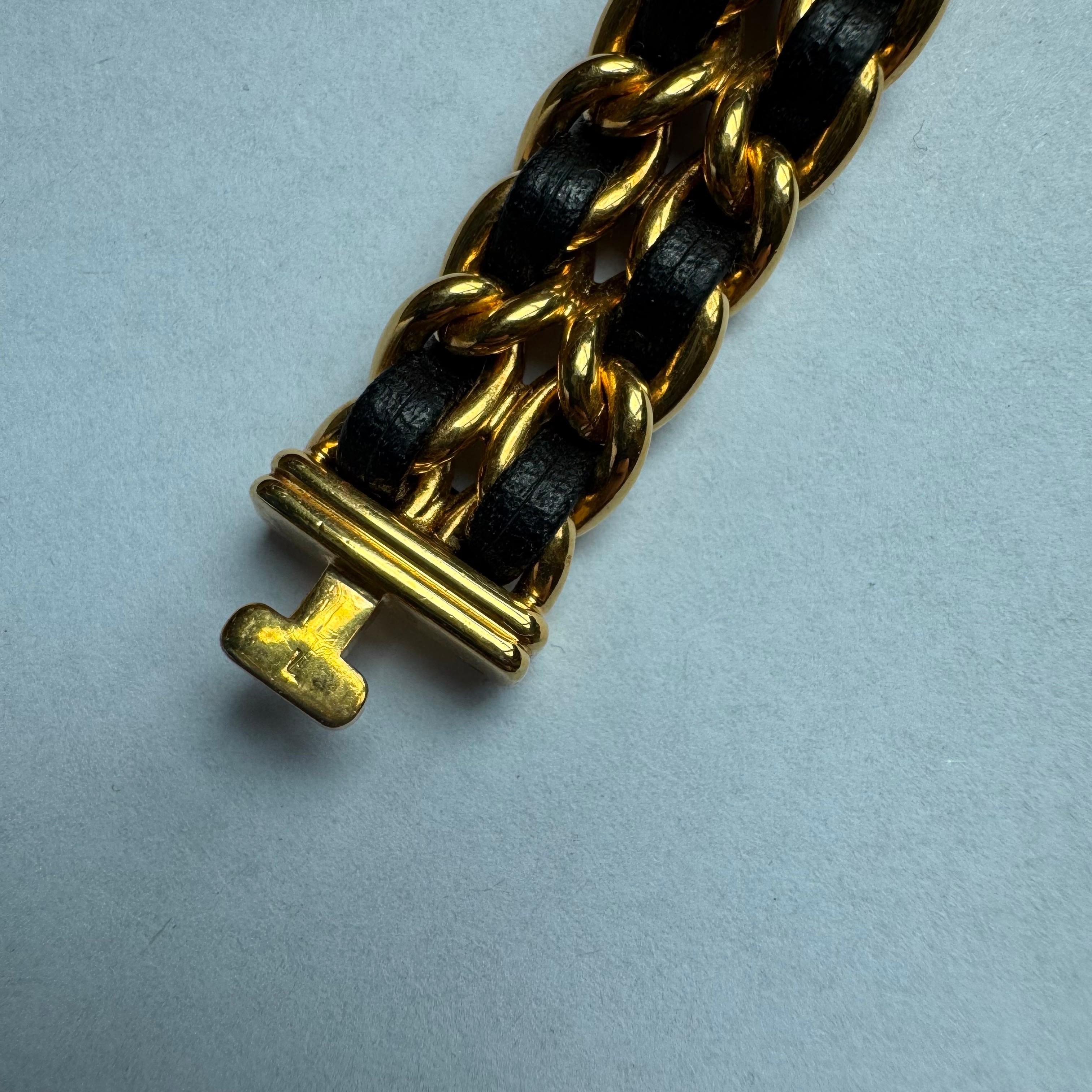 CHANEL 1987 Vintage PREMIERE Montre Cuir noir et plaqué or jaune 24KT L S 3