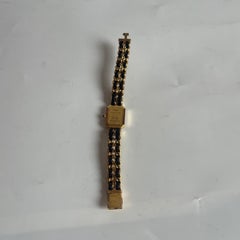 CHANEL 1987 Vintage PREMIERE Watch L Black Leather and 24KT Yellow Gold Plated