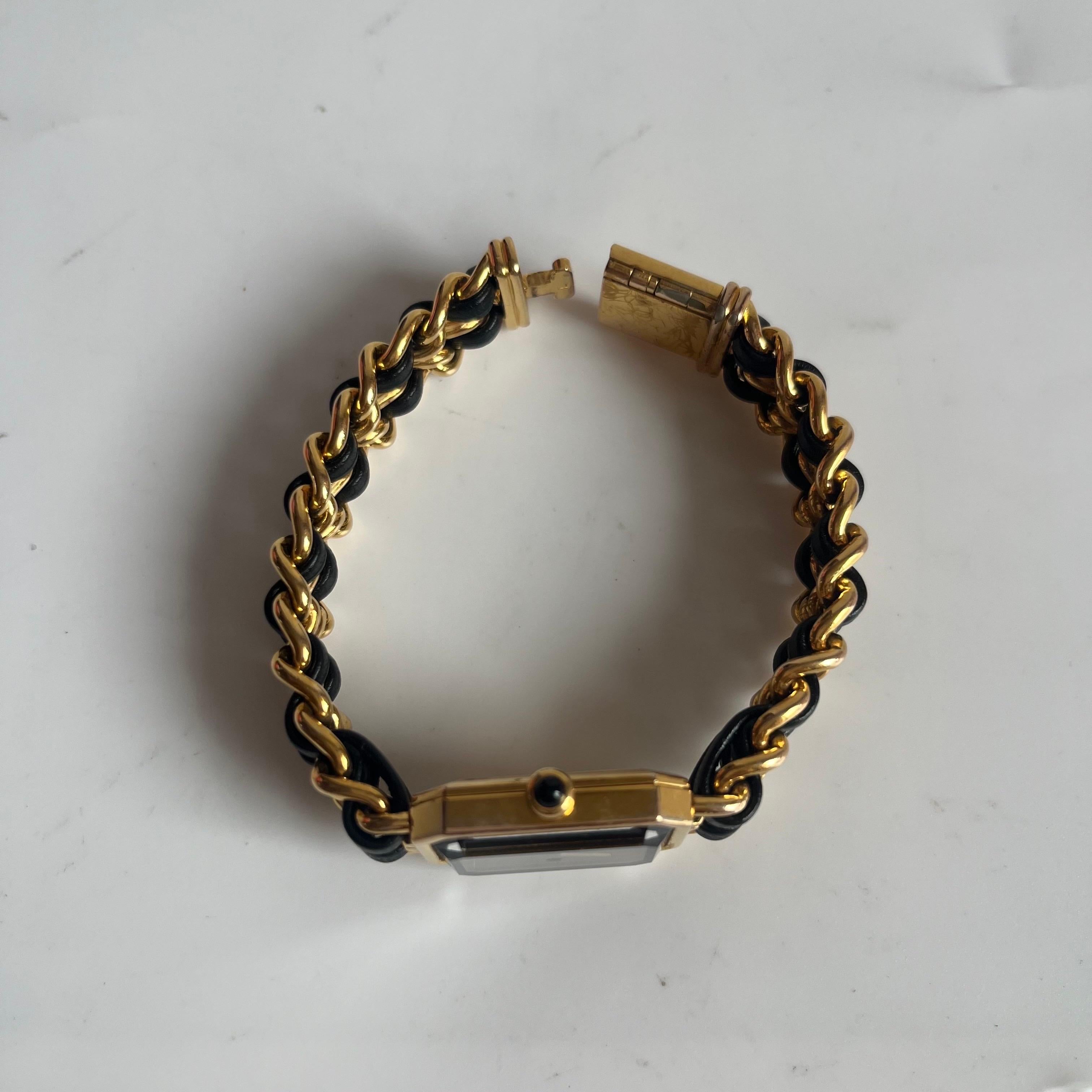 CHANEL 1987 Vintage PREMIERE Watch L Black Leather and 24KT Yellow Gold Plated For Sale 2