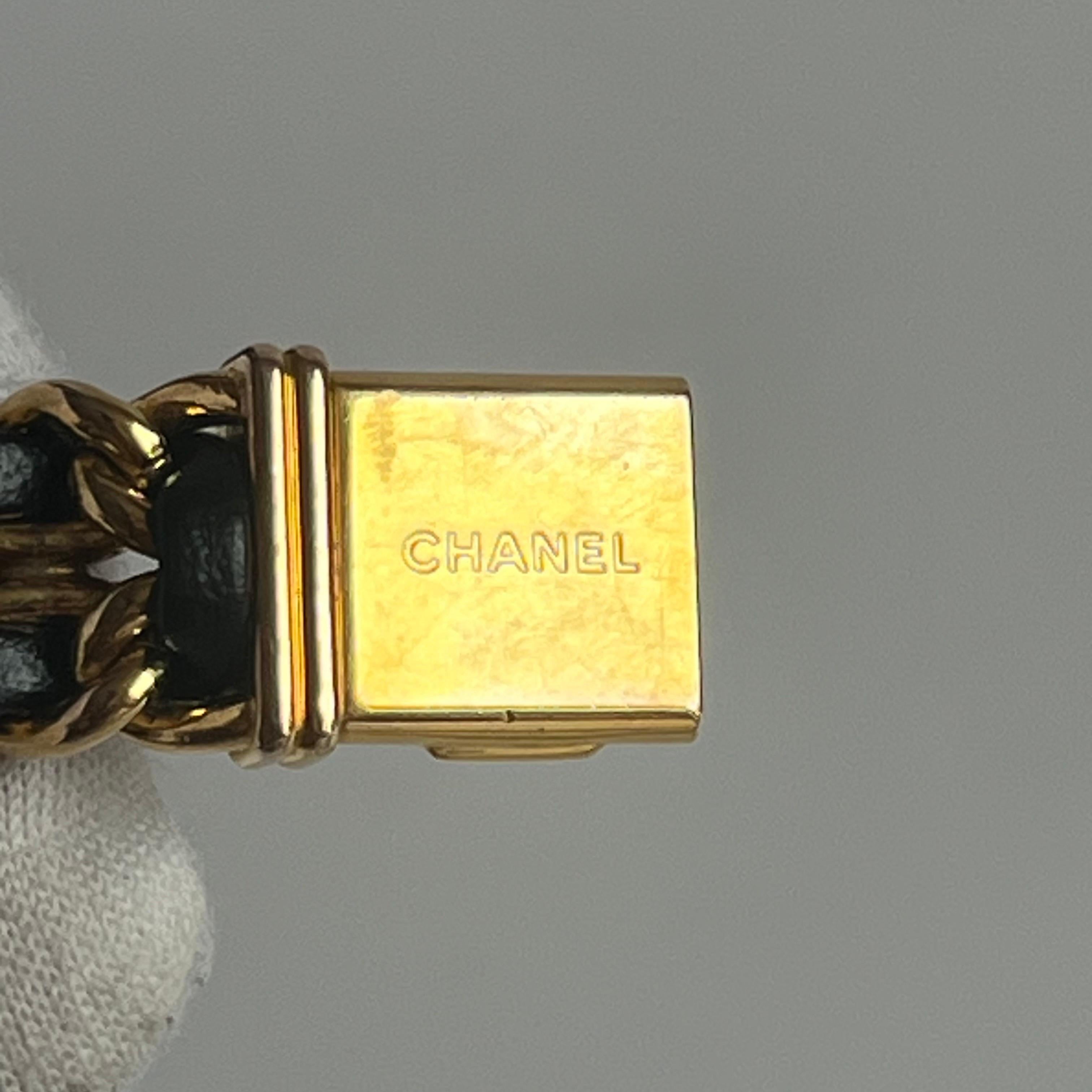CHANEL 1987 Vintage PREMIERE Watch L Black Leather and 24KT Yellow Gold Plated For Sale 3