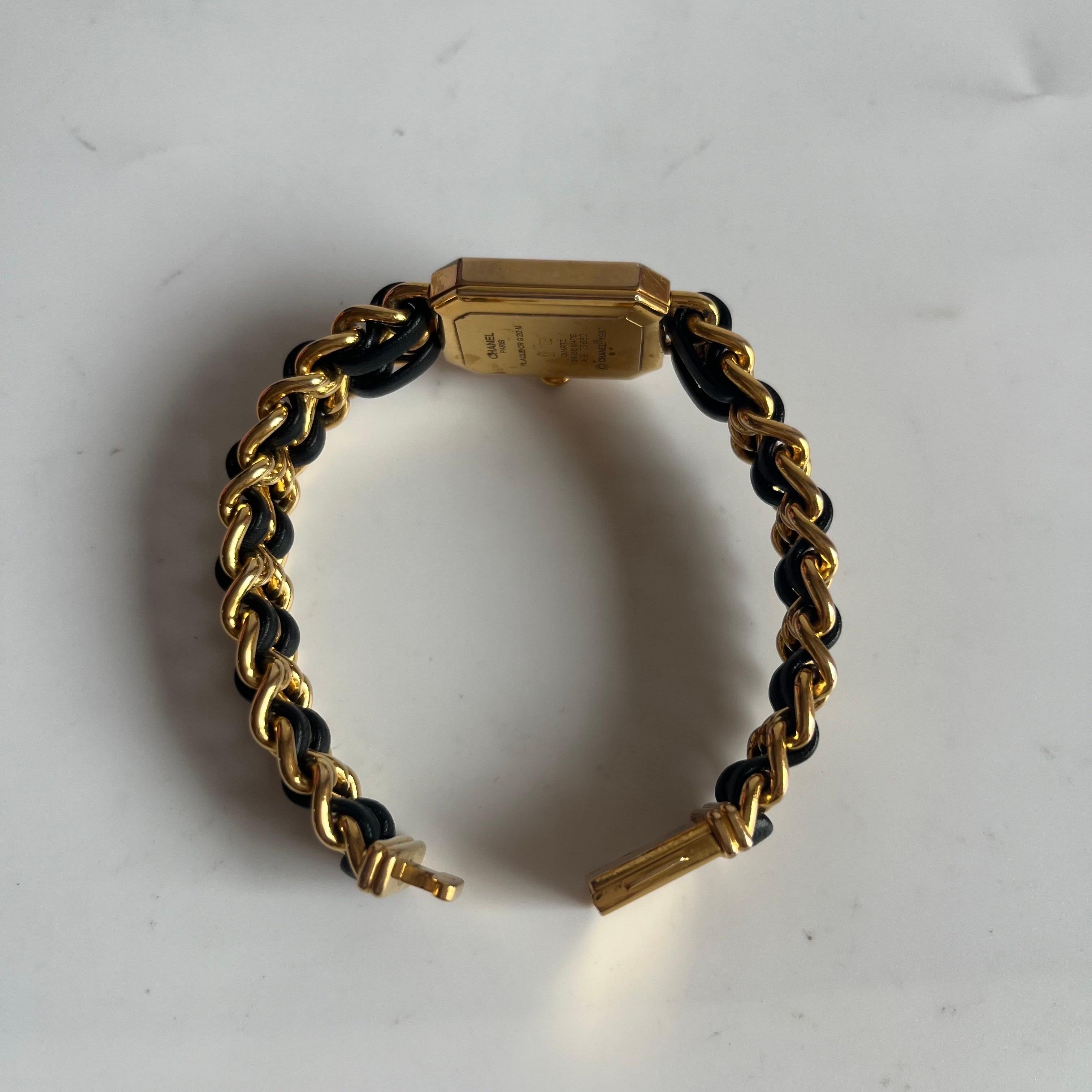 CHANEL 1987 Vintage PREMIERE Watch L Black Leather and 24KT Yellow Gold Plated For Sale 5