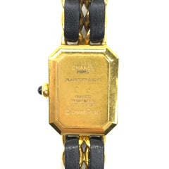 CHANEL 1987 Vintage PREMIERE Watch Medium Black Leather and 24KT Yellow Gold