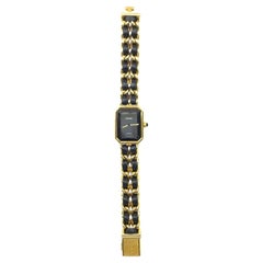 CHANEL 1987 Vintage PREMIERE Watch Medium Black Leather and 24KT Yellow Gold