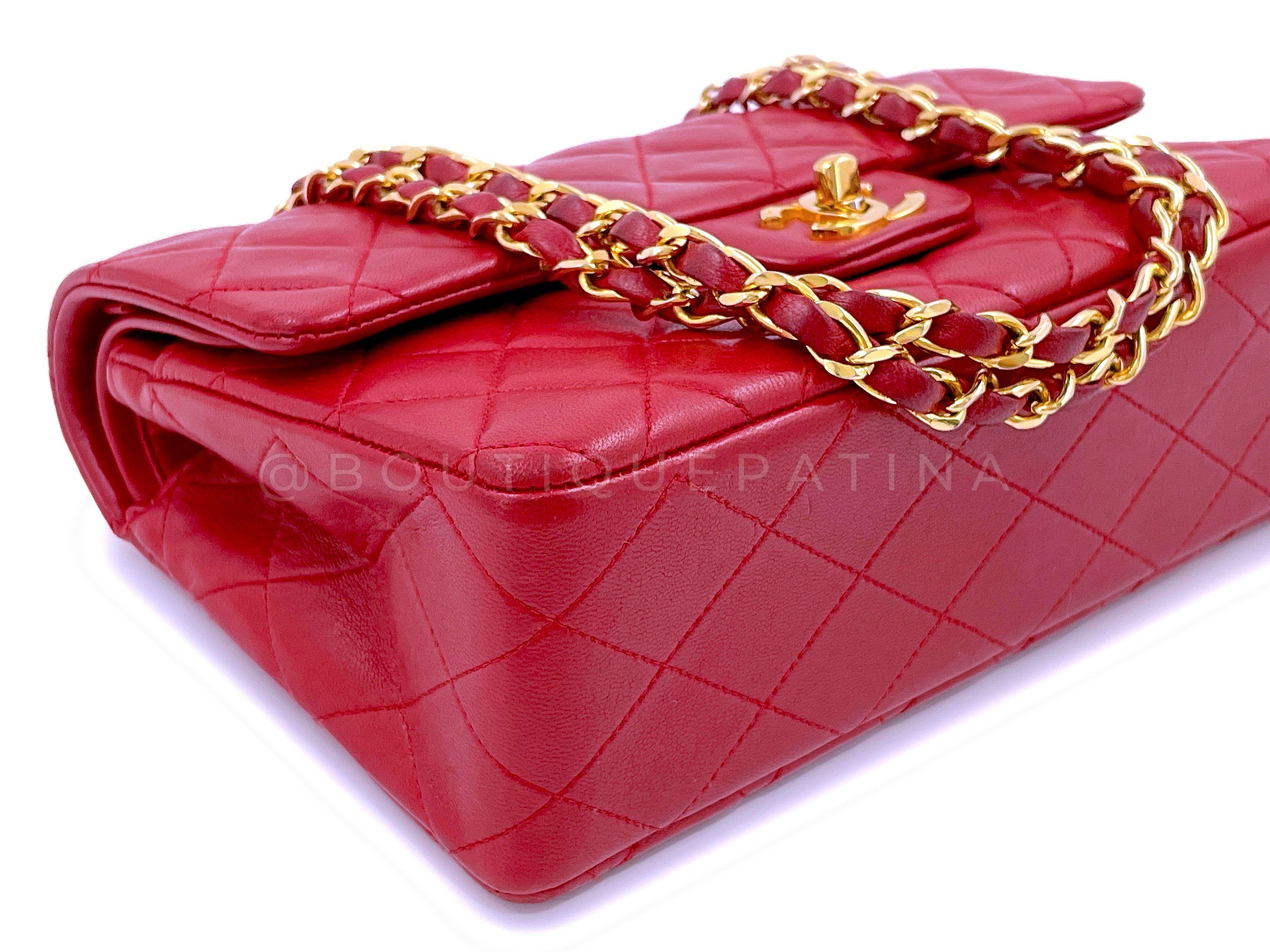 Women's Chanel 1987 Vintage Red Small Classic Double Flap Bag 24k GHW Lambskin 64794