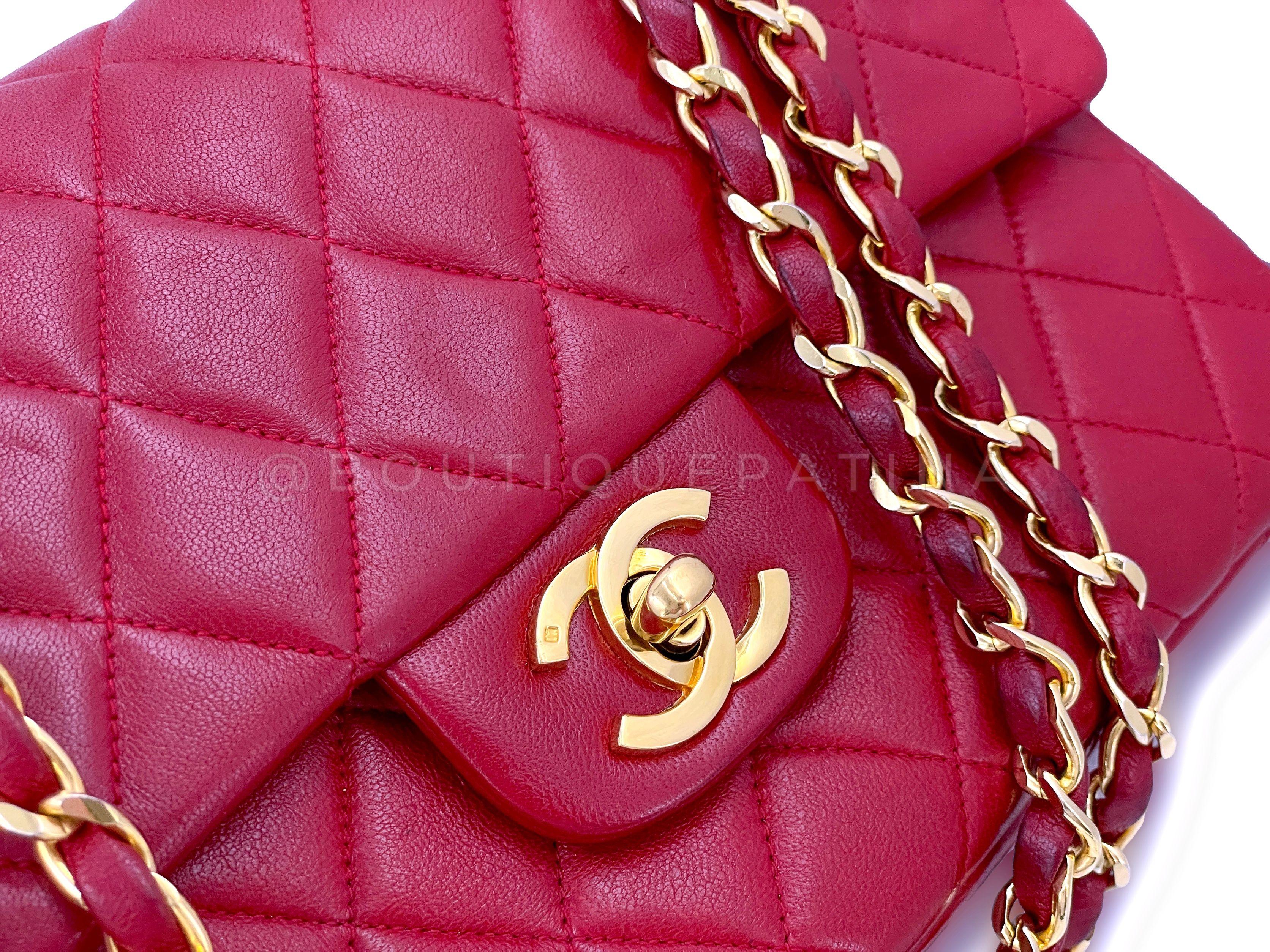 Chanel 1987 Vintage Red Small Classic Double Flap Bag 24k GHW Lambskin 64794 1