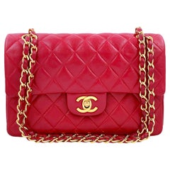 Chanel 1987 Vintage Red Small Classic Double Flap Bag 24k GHW Lambskin 64794