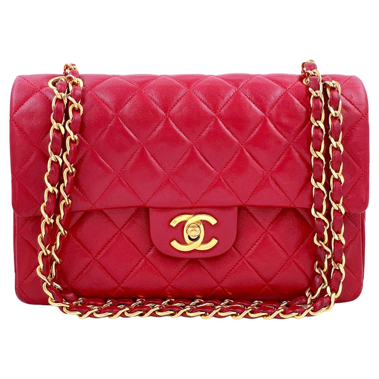 Chanel 1987 Vintage Red Small Classic Double Flap Bag 24k GHW