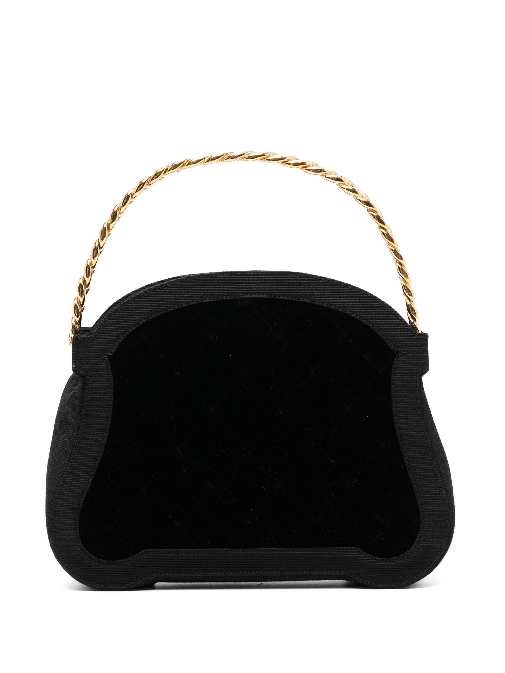 Chanel 1988 80s Rare Black Velvet Vintage Kelly Top Handle Minaudière Clutch Bag In Good Condition For Sale In Miami, FL