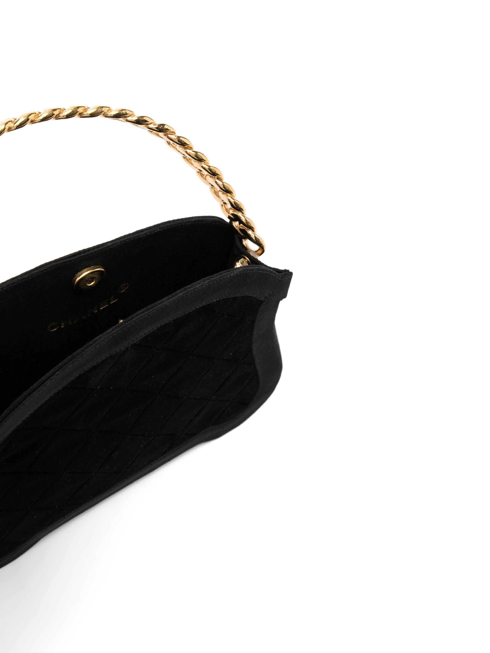 Chanel 1988 80s Rare Black Velvet Vintage Kelly Top Handle Minaudière Clutch Bag For Sale 1