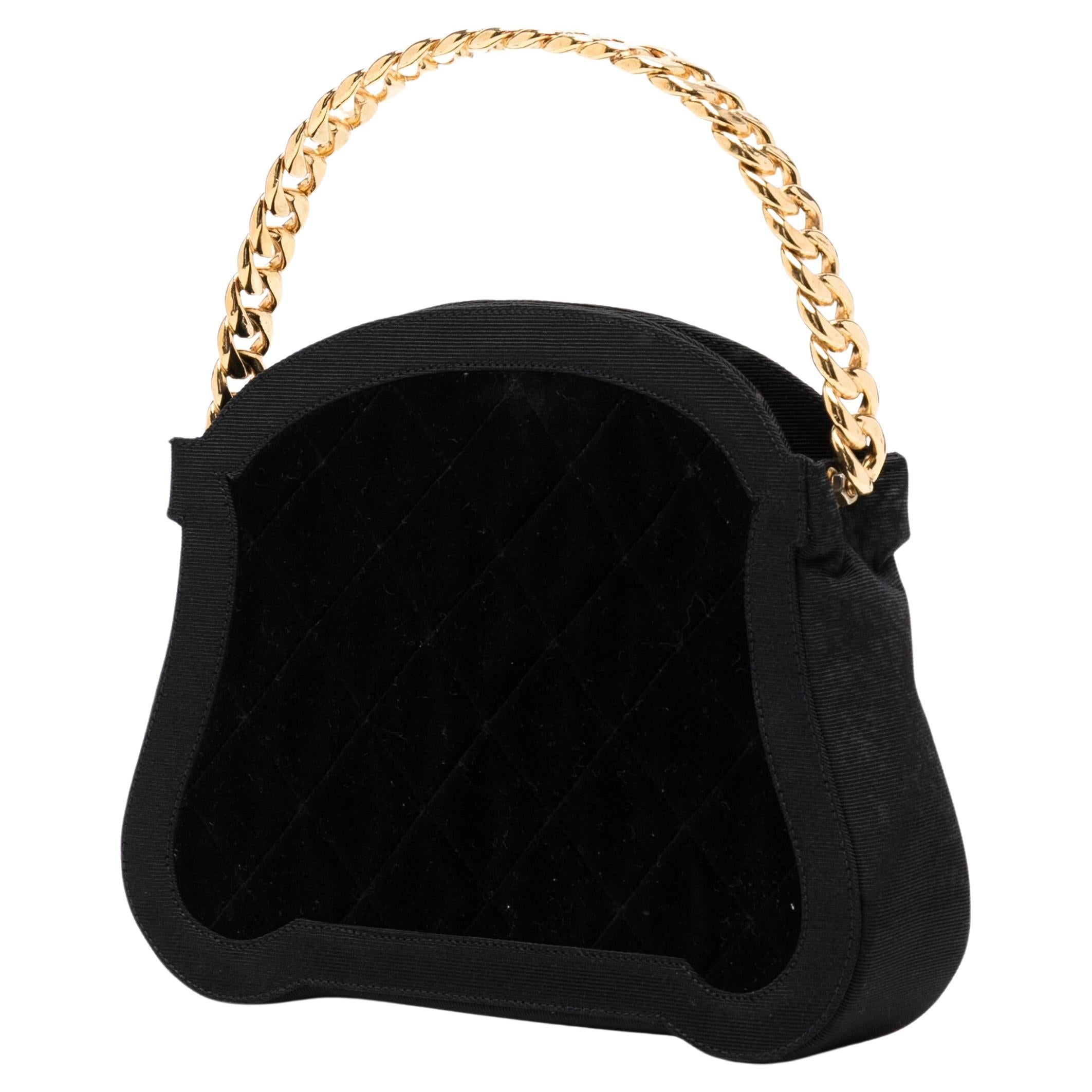 Chanel 1988 80s Rare Black Velvet Vintage Kelly Top Handle Minaudière Clutch Bag For Sale