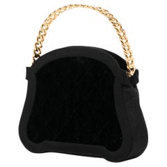 Chanel 1988 80s Rare Black Velvet Vintage Kelly Top Handle Minaudière Clutch Bag