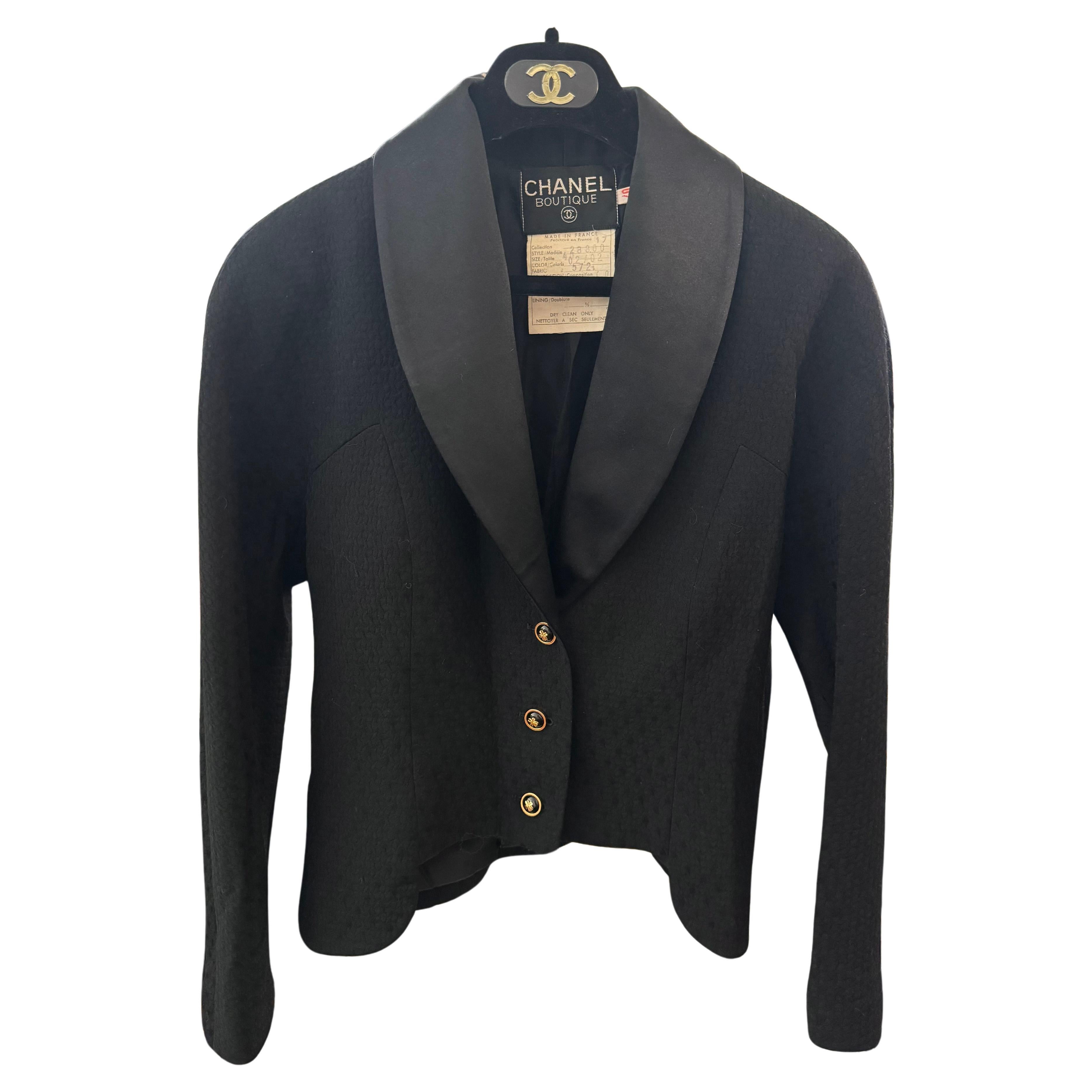 Chanel 1988 black smoking jacket  For Sale