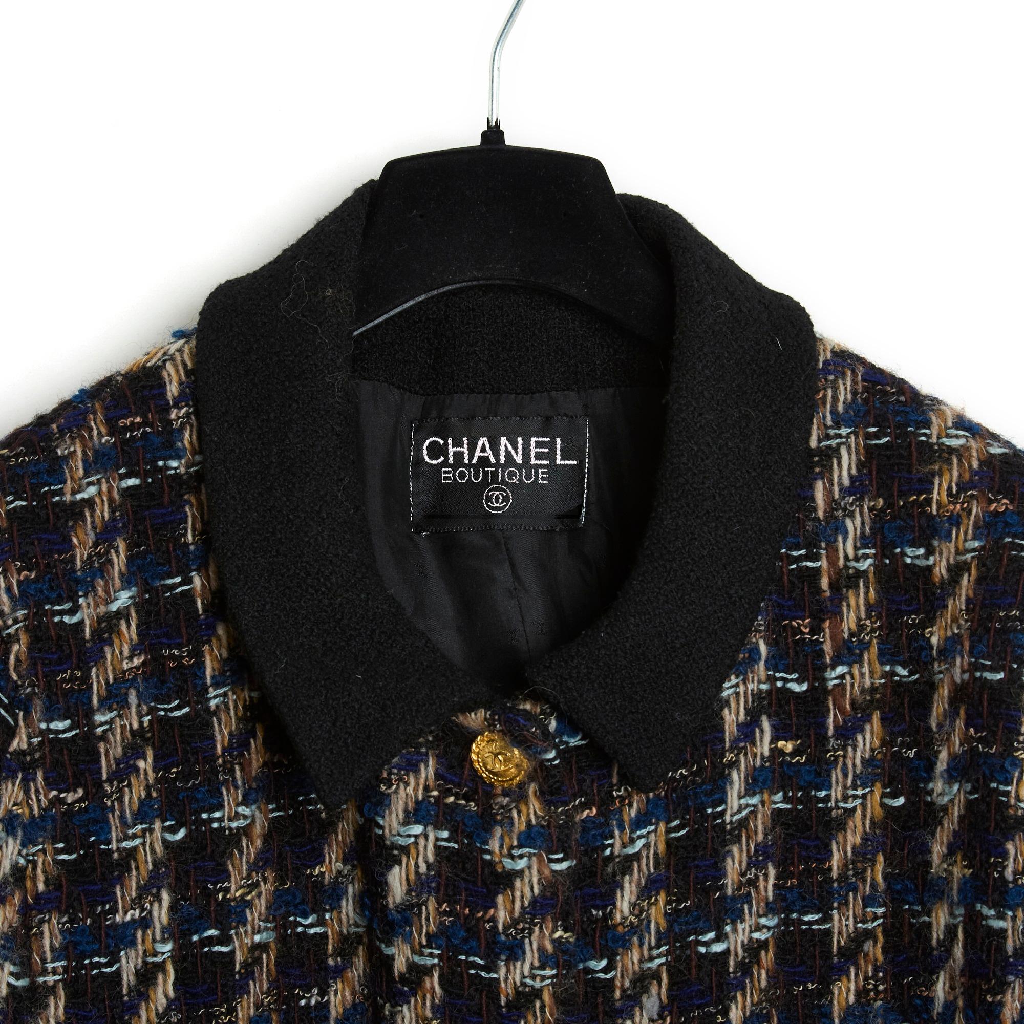 Chanel 1988 Manteau Cape FR40 Black Wool Tweed Coat Cape US10 2