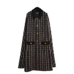 Vintage Chanel 1988 Manteau Cape FR40 Black Wool Tweed Coat Cape US10