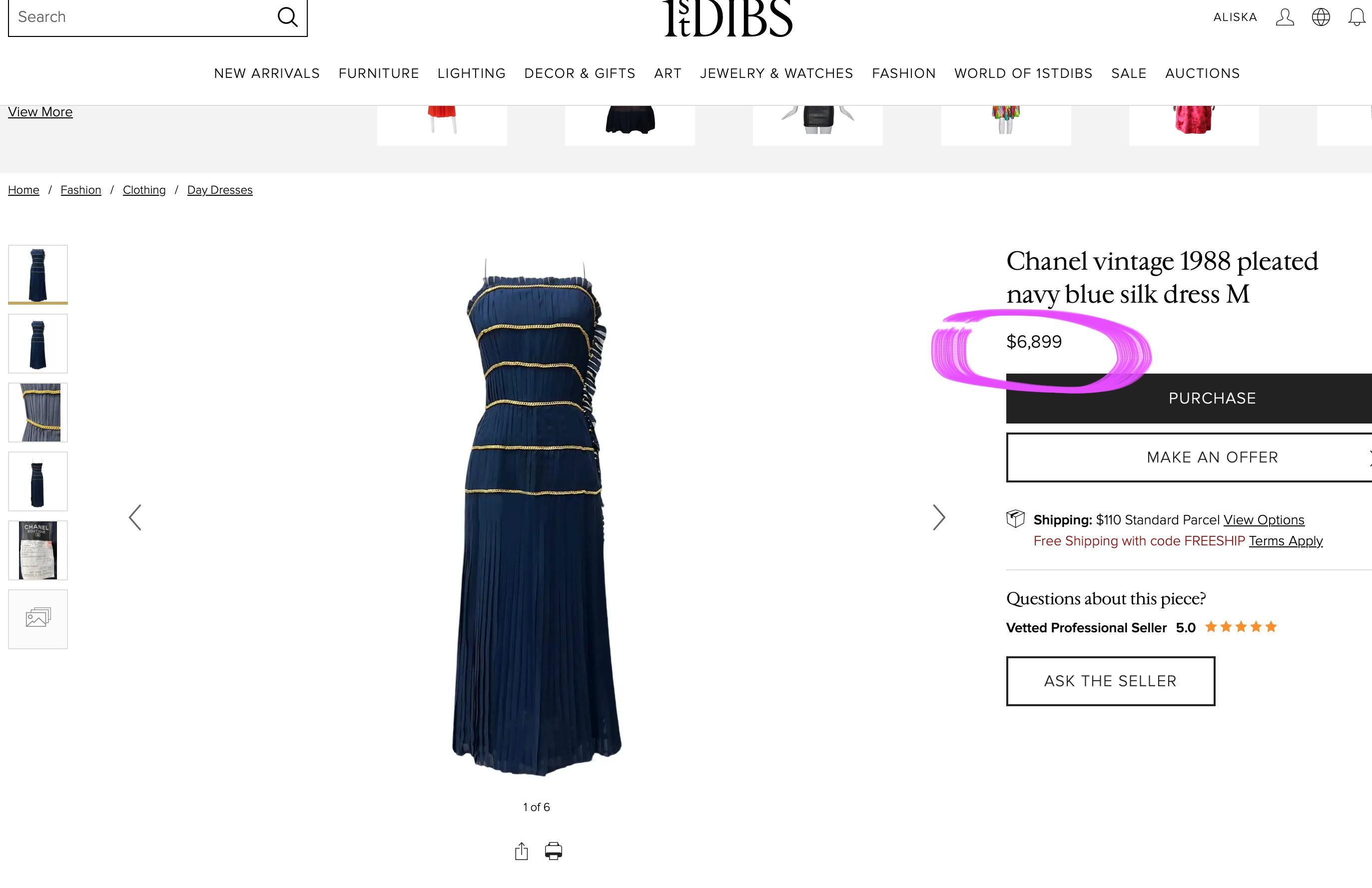 A rare find for true connoisseurs!
Hard to get, collectible Chanel navy maxi silk pleated dress with metallic chain link accents -- from 1988 Ready-to-Wear Collection by Karl Lagerfeld.
Size mark 40 FR. Excellent condition.
