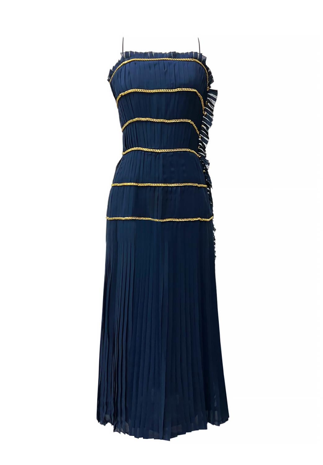 Black Chanel 1988 Rarest Chain Accent Maxi Silk Gown