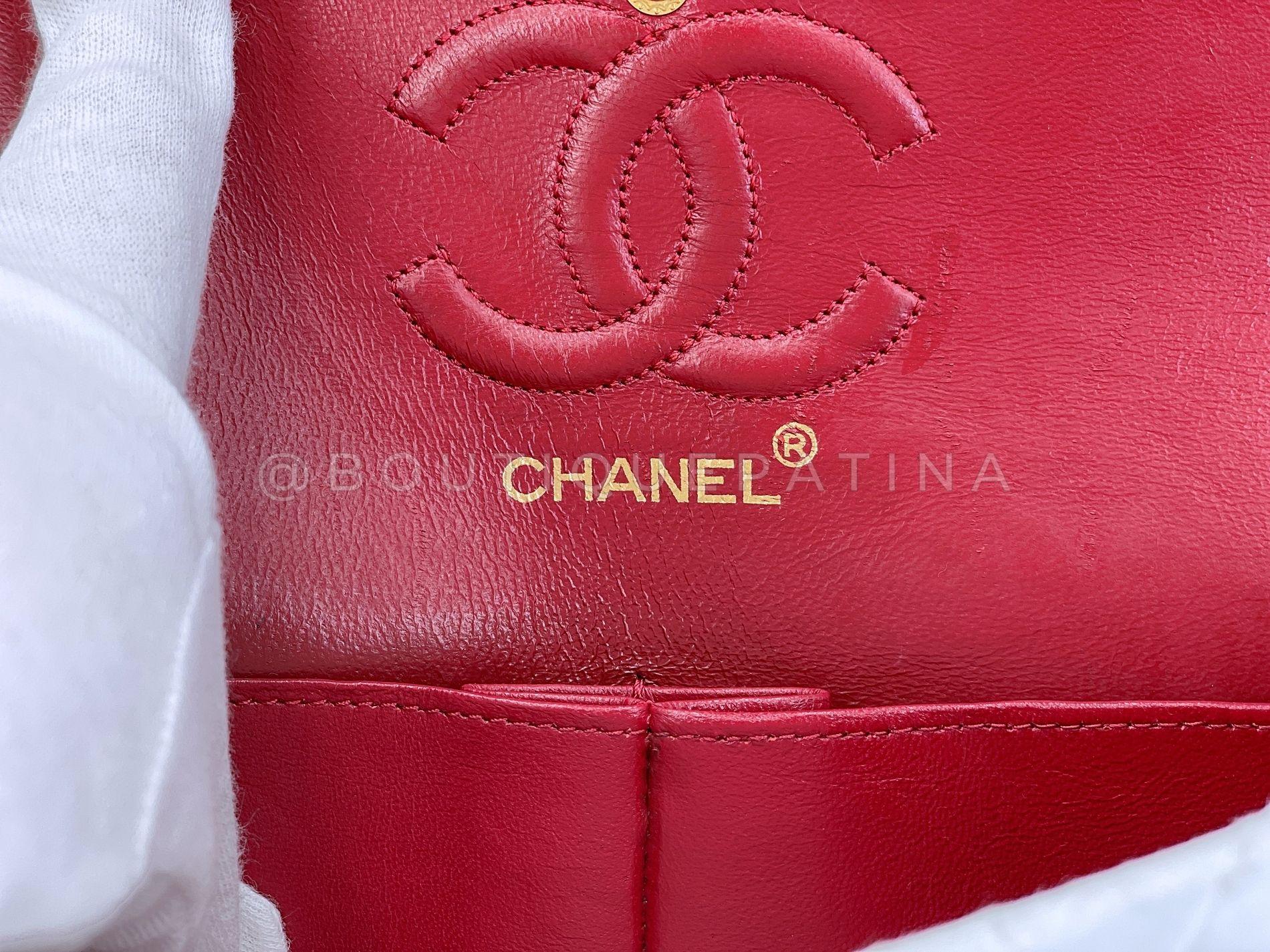 Chanel 1988 Vintage Red Small Classic Double Flap Bag 24k GHW Lambskin 68032 For Sale 6