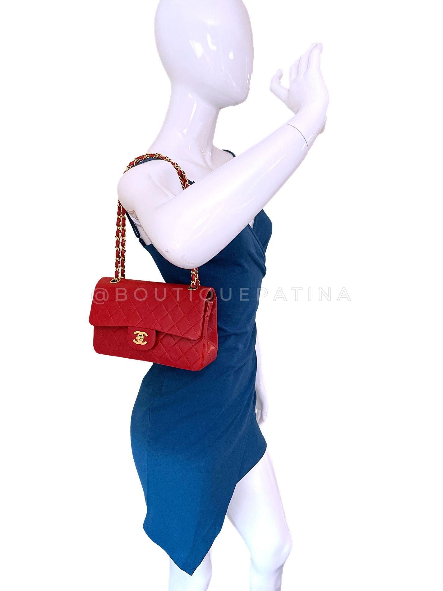 Chanel 1988 Vintage Red Small Classic Double Flap Bag 24k GHW Lambskin 68032 10