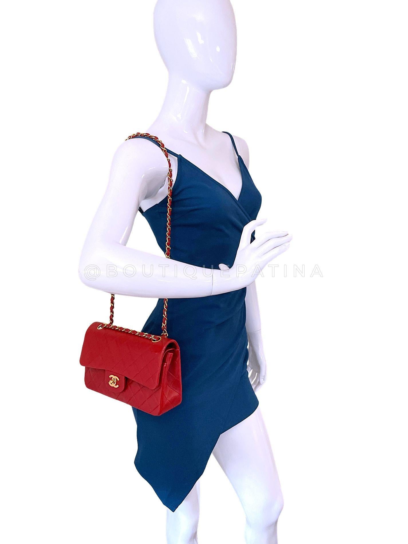 Chanel 1988 Vintage Red Small Classic Double Flap Bag 24k GHW Lambskin 68032 11