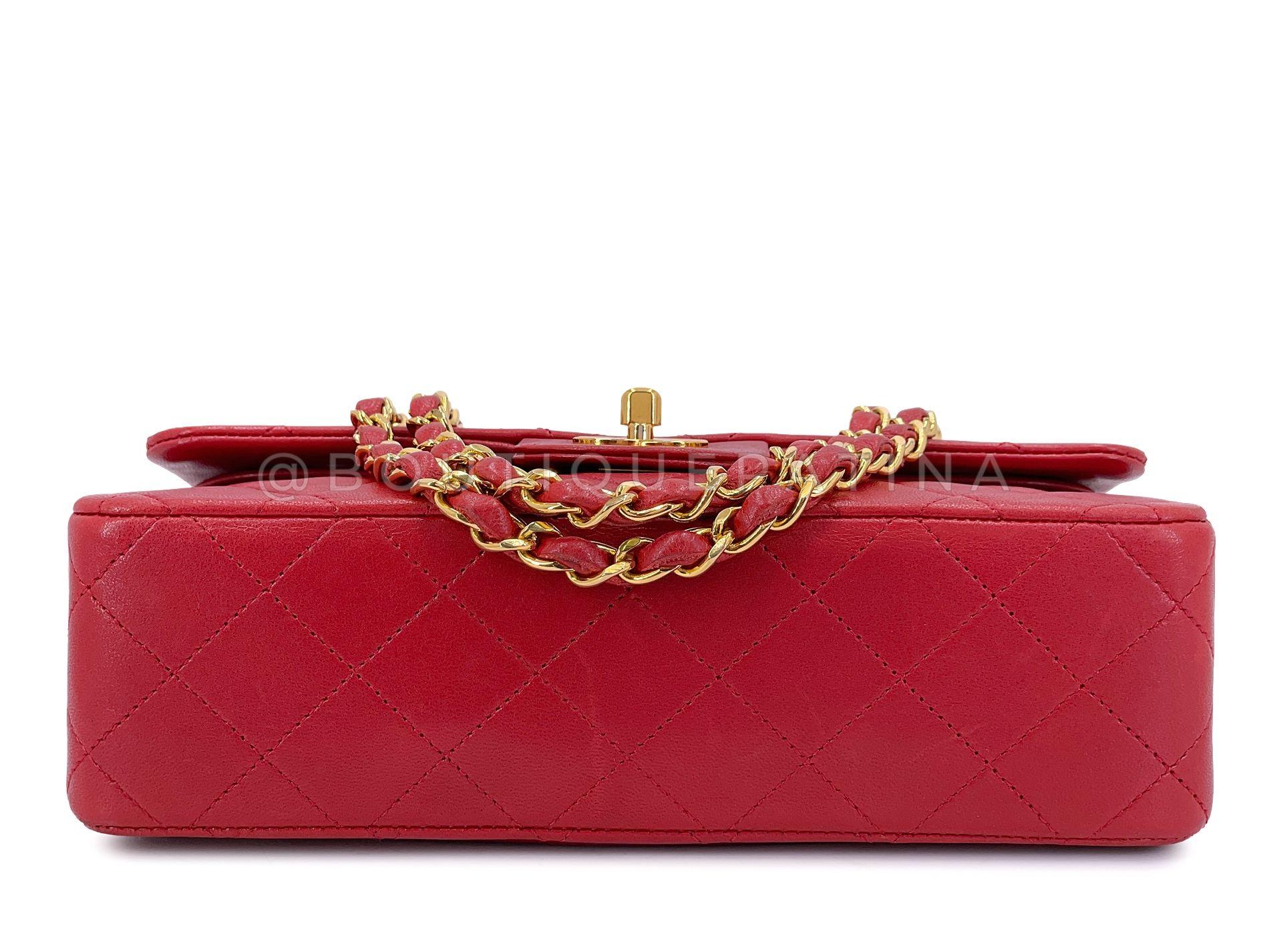 Chanel 1988 Vintage Red Small Classic Double Flap Bag 24k GHW Lambskin 68032 1