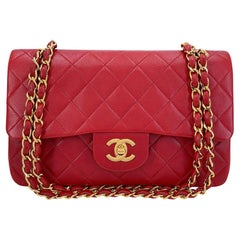 Chanel 1988 Vintage rot kleine Classic Double Flap Tasche 24k GHW Lammfell 68032