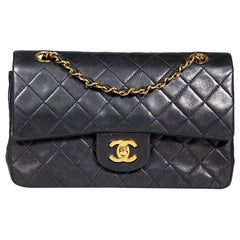Chanel 1989-1991 Black Lambskin Double Flap Shoulder Bag