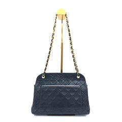 Chanel 1989-1991 Navy Lambskin Quilted Flap Bag 24k Gold Hardware