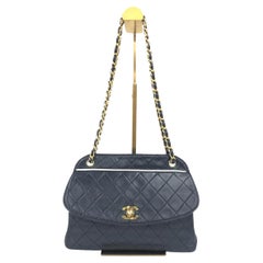 Chanel 1989-1991 Navy Lambskin Quilted Flap Bag 24k Gold Hardware