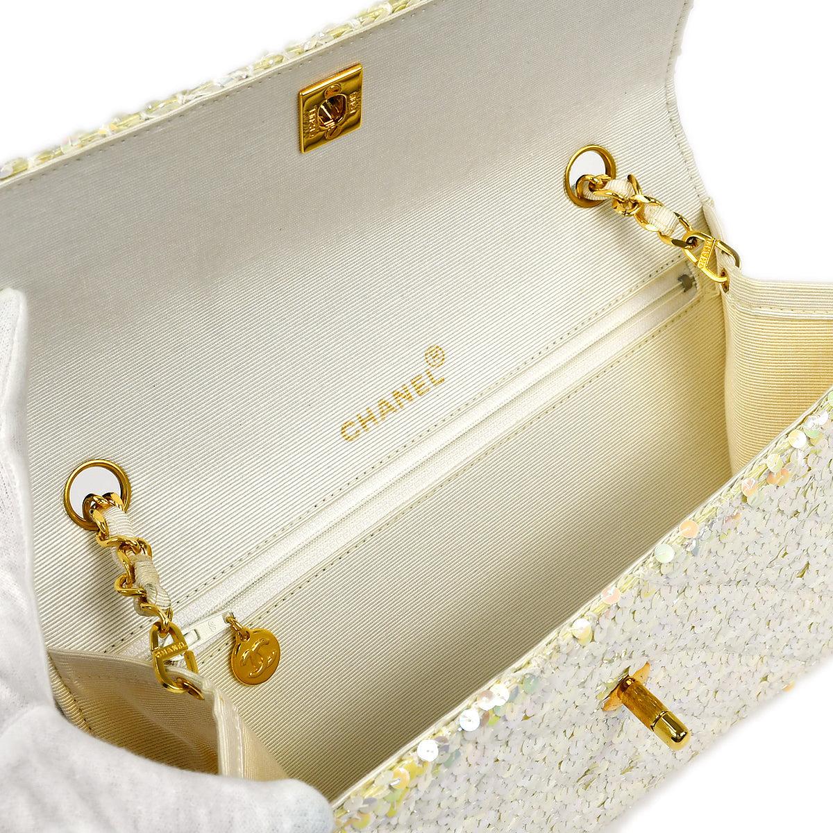 Chanel 1989-1991 Straight Flap Medium Sequin Bag For Sale 3