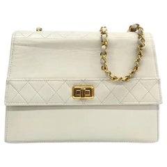 Chanel 1989-1991 White Lambskin Trapezium Shape Flap Bag Chanel 1989-1991 White Lambskin Trapezium Shape Flap Bag