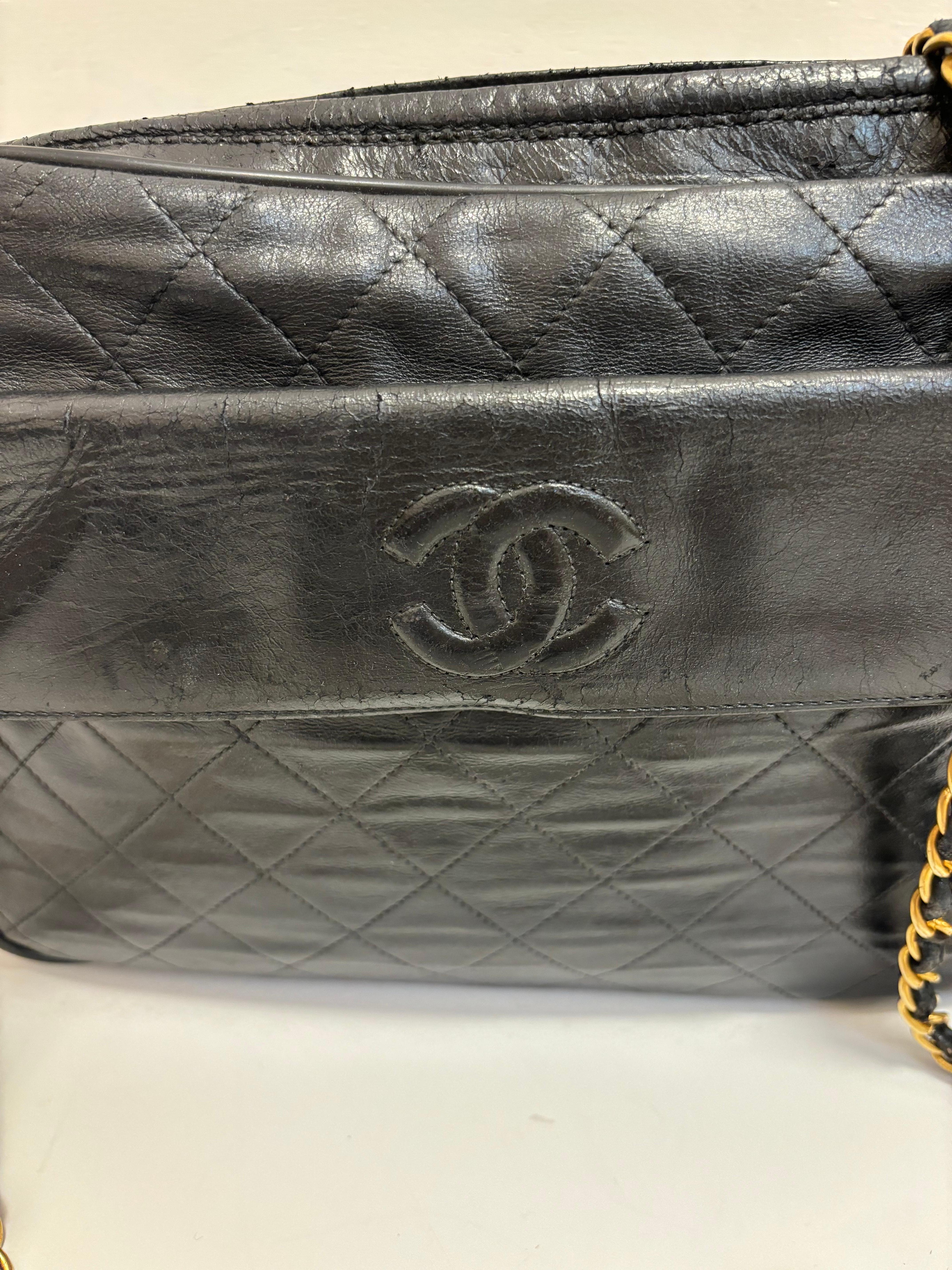 Black Chanel 1989-91 Quilted Lambskin Leather Camera Bag with Tassels w/Entrupy COA