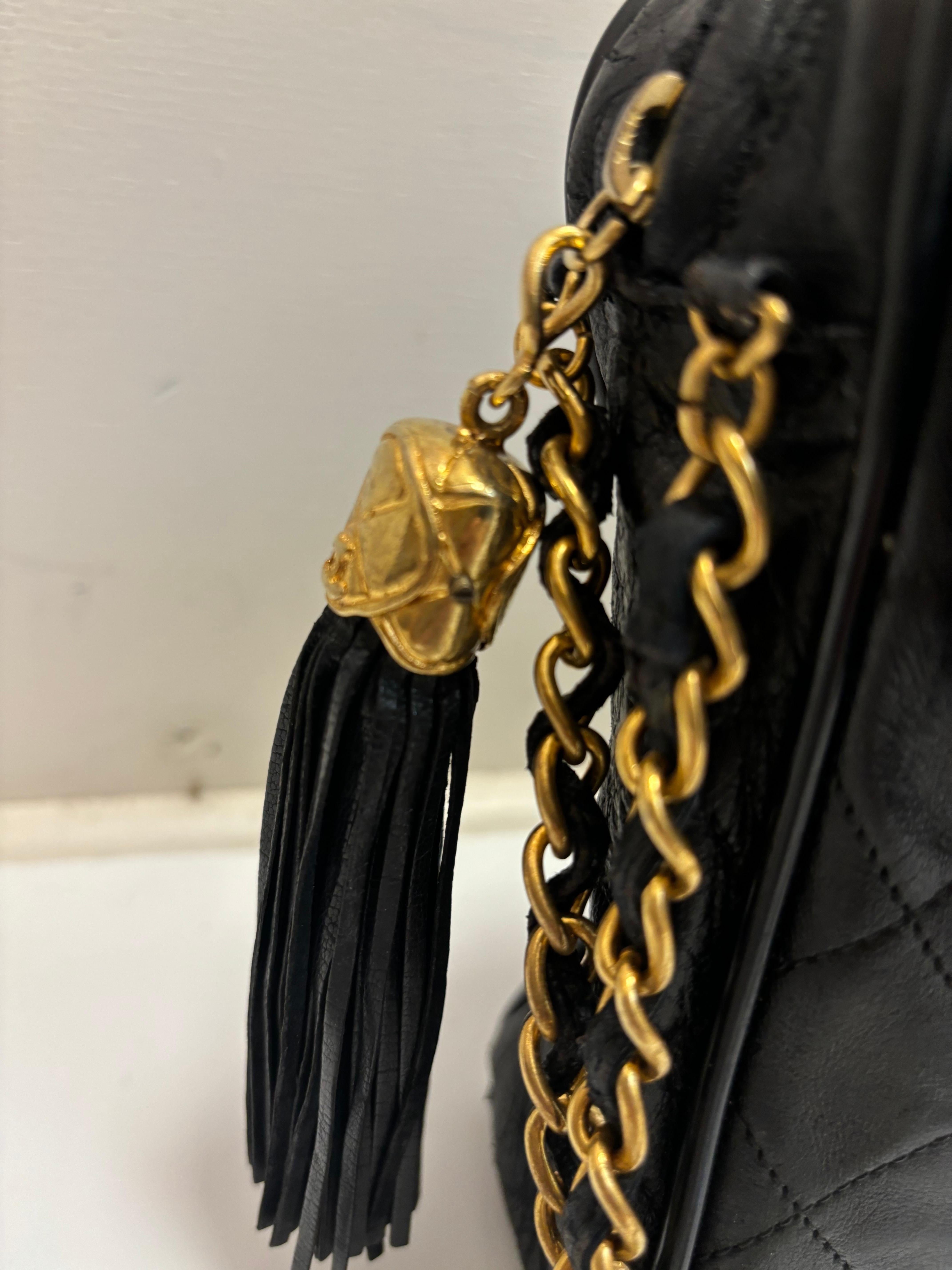 Women's Chanel 1989-91 Quilted Lambskin Leather Camera Bag with Tassels w/Entrupy COA