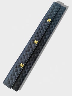 Chanel 1989 Black Silk Extra Long Elongated Classic Flap Clutch