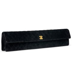 Chanel 1989 Black Velvet Extra Long Elongated Classic Flap Clutch