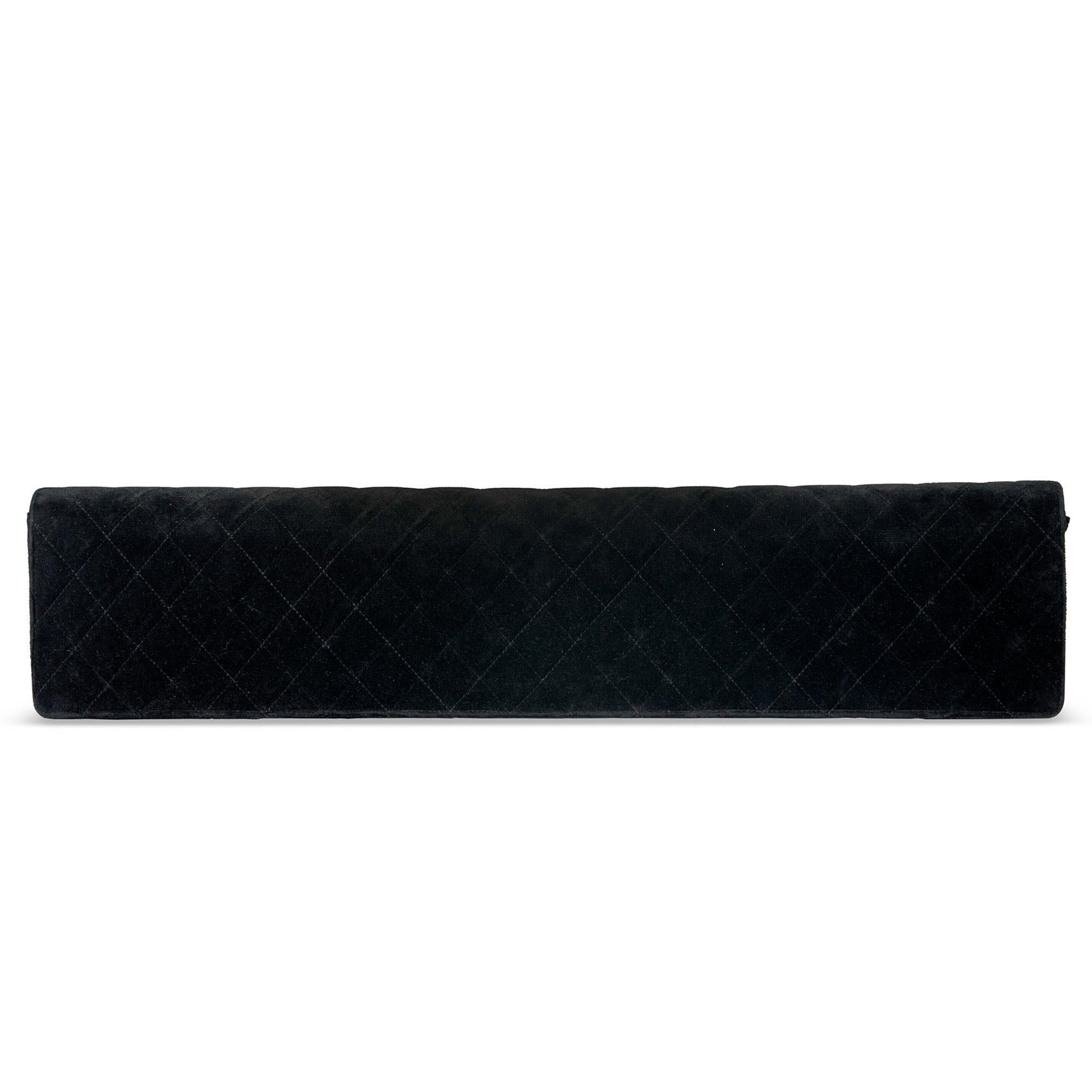 Women's or Men's Chanel 1989 Black Velvet Extra Long Elongated Classic Flap Clutch For Sale