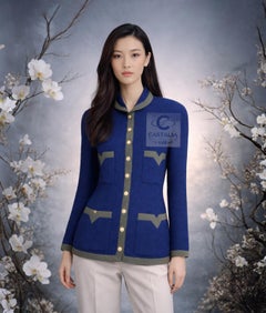 CHANEL 1989 Fall Runway Blue Tweed Jacket 36 FR