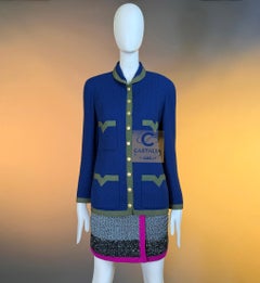CHANEL 1989 Fall Runway Blue Tweed Jacket 36 FR