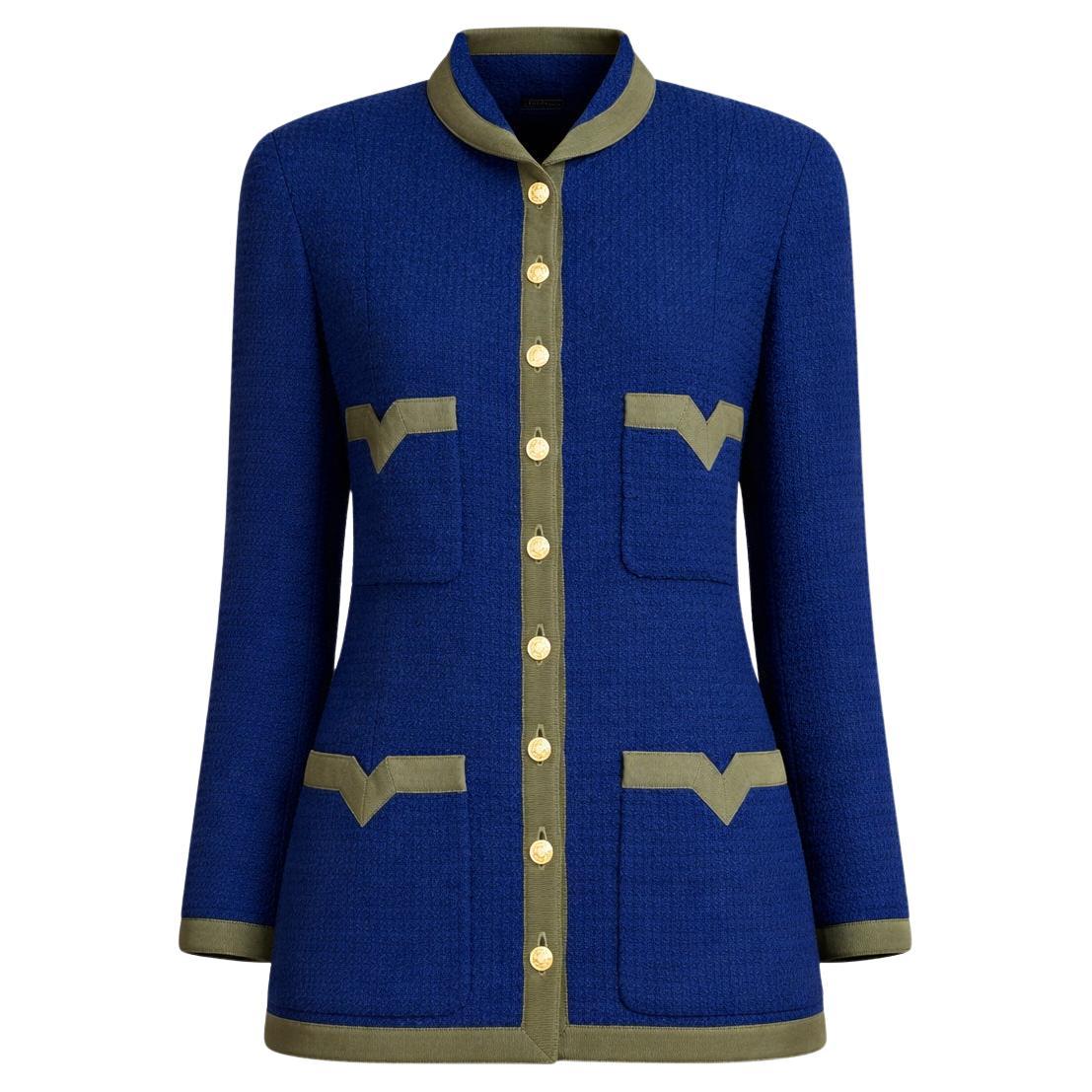 CHANEL 1989 Fall Runway Blue Tweed Jacket 36 FR For Sale