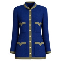 CHANEL 1989 Fall Runway Blue Tweed Jacket 36 FR
