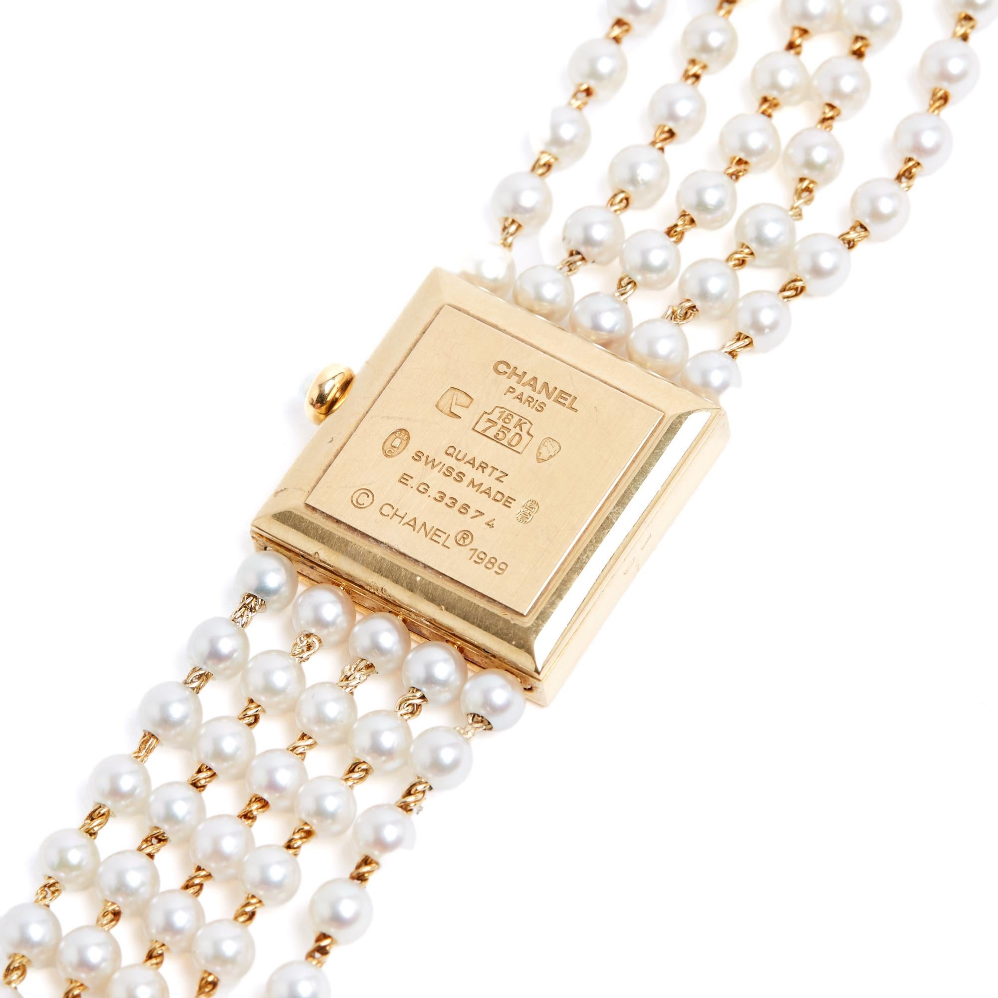 Chanel 1989 Montre Mademoiselle 16 cm Oro giallo Bracciale di perle Orologio M. I. In condizioni buone in vendita a PARIS, FR