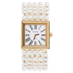 Chanel 1989 Montre Mademoiselle Pulsera de perlas de oro amarillo de 16 cm Reloj M