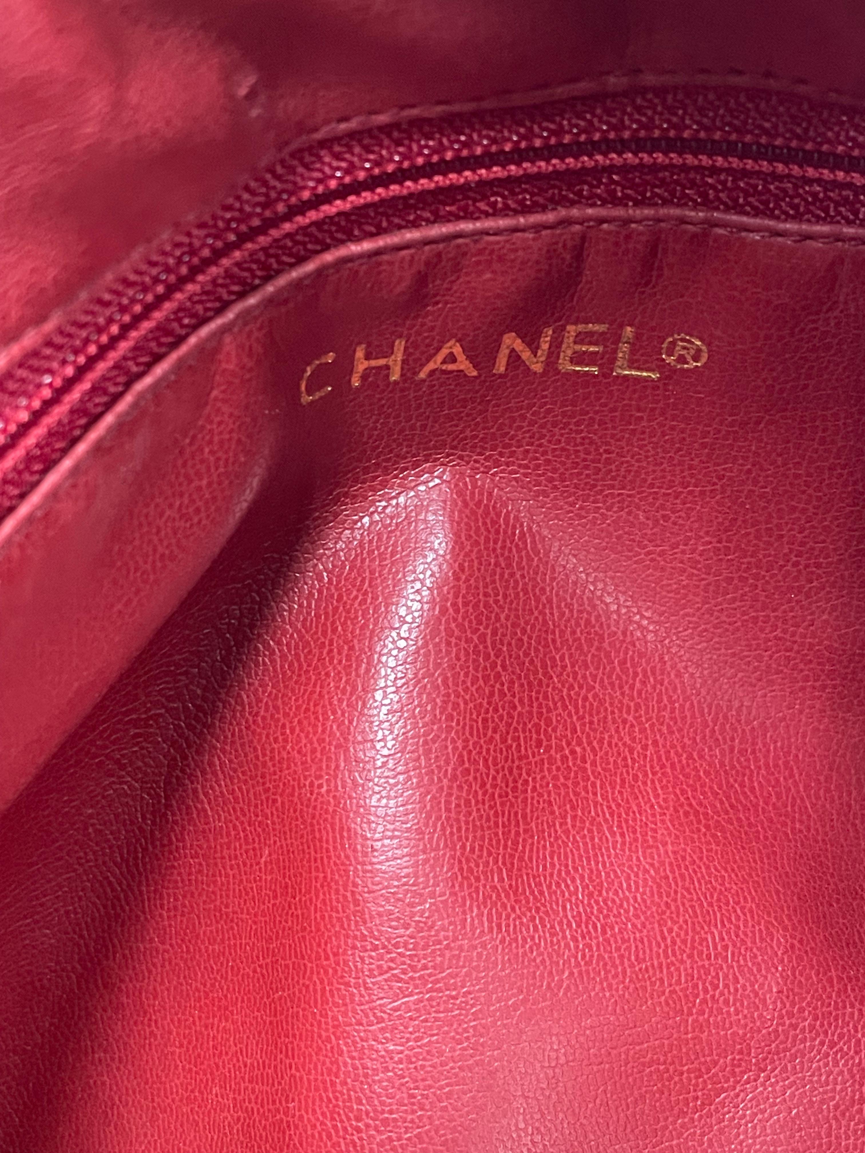 Chanel 1989 Quilted Denim and Red Lambskin Leather Bucket Bag 2