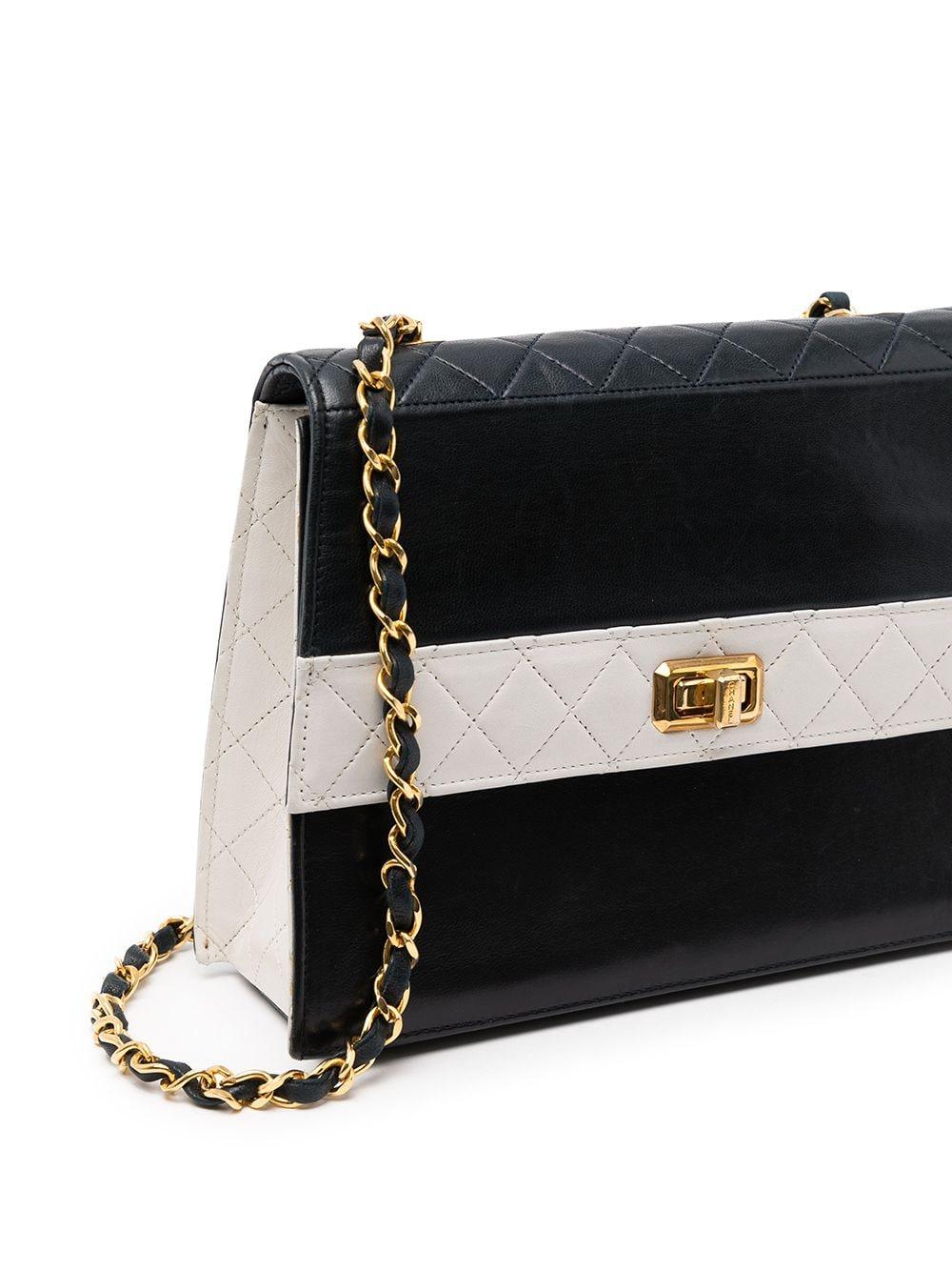 Chanel 1989 Two Tone Black and White Vintage Flap Bag For Sale 11