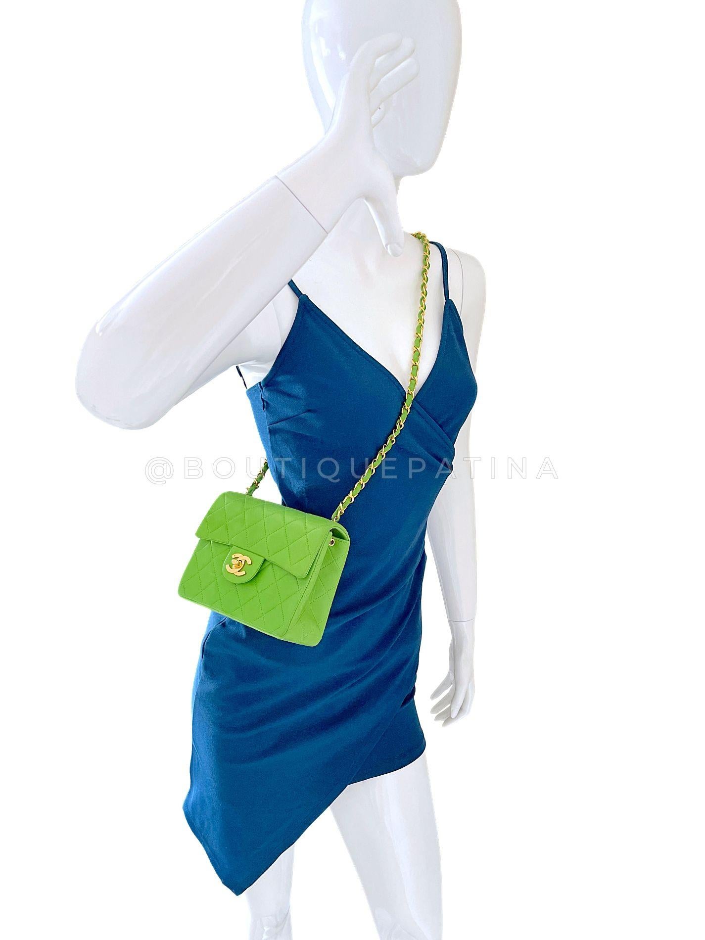Chanel 1989 Vintage Apple Green Mini Square Flap Bag 24k GHW 68469 For Sale 10