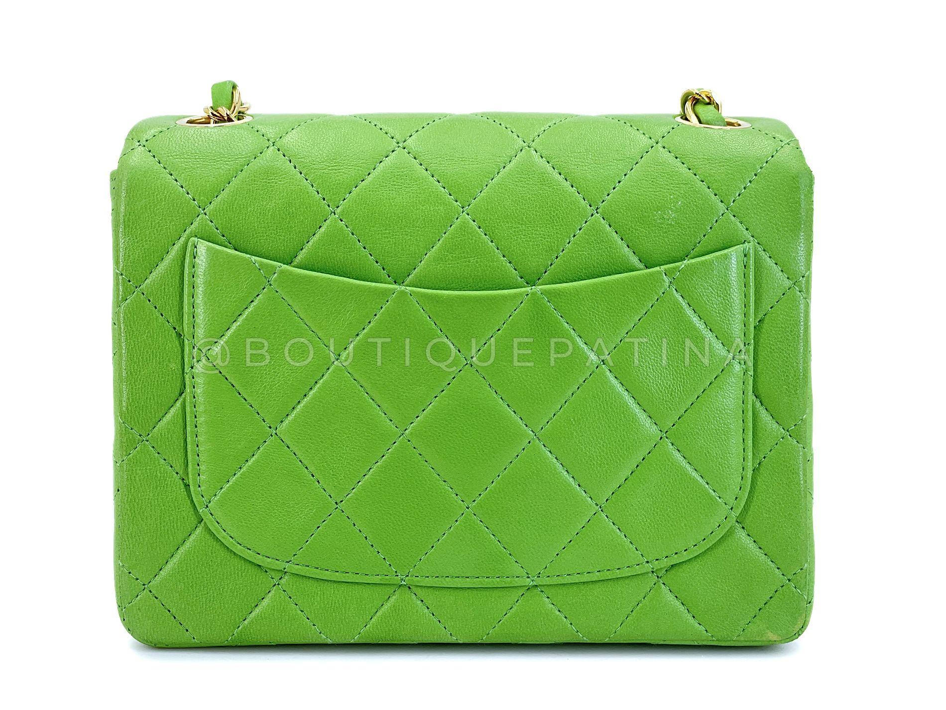 Chanel 1989 Vintage Apple Green Mini Square Flap Bag 24k GHW 68469 For Sale 1