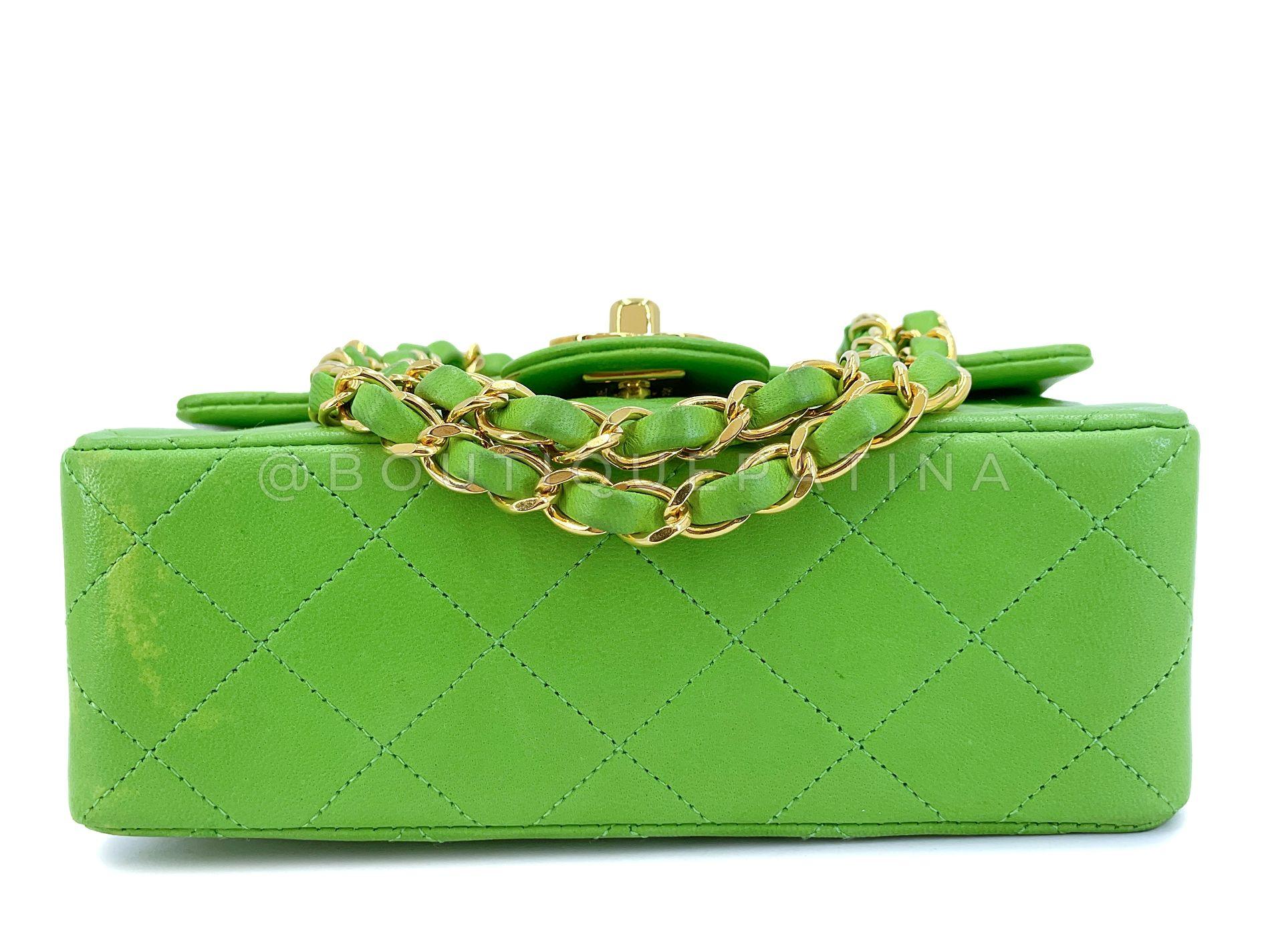 Chanel 1989 Vintage Apple Green Mini Square Flap Bag 24k GHW 68469 For Sale 3